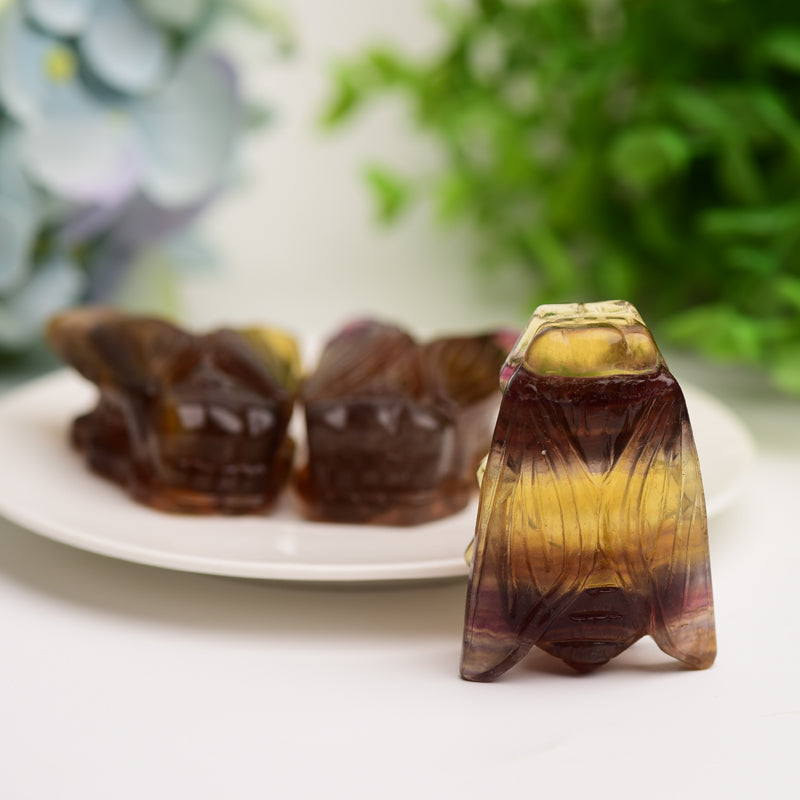 2.0 inch Fluorite Cicada Crystal Carving Figurine