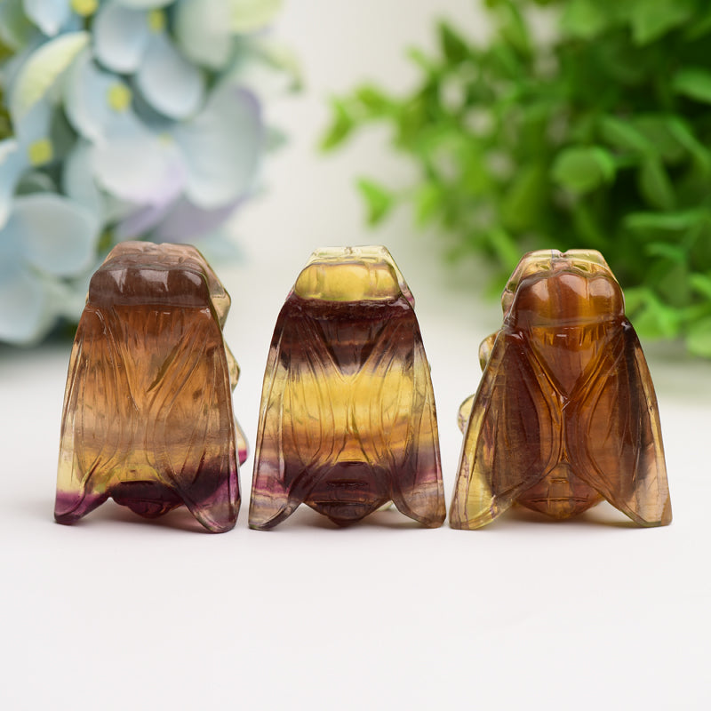 2.0 inch Fluorite Cicada Crystal Carving Figurine