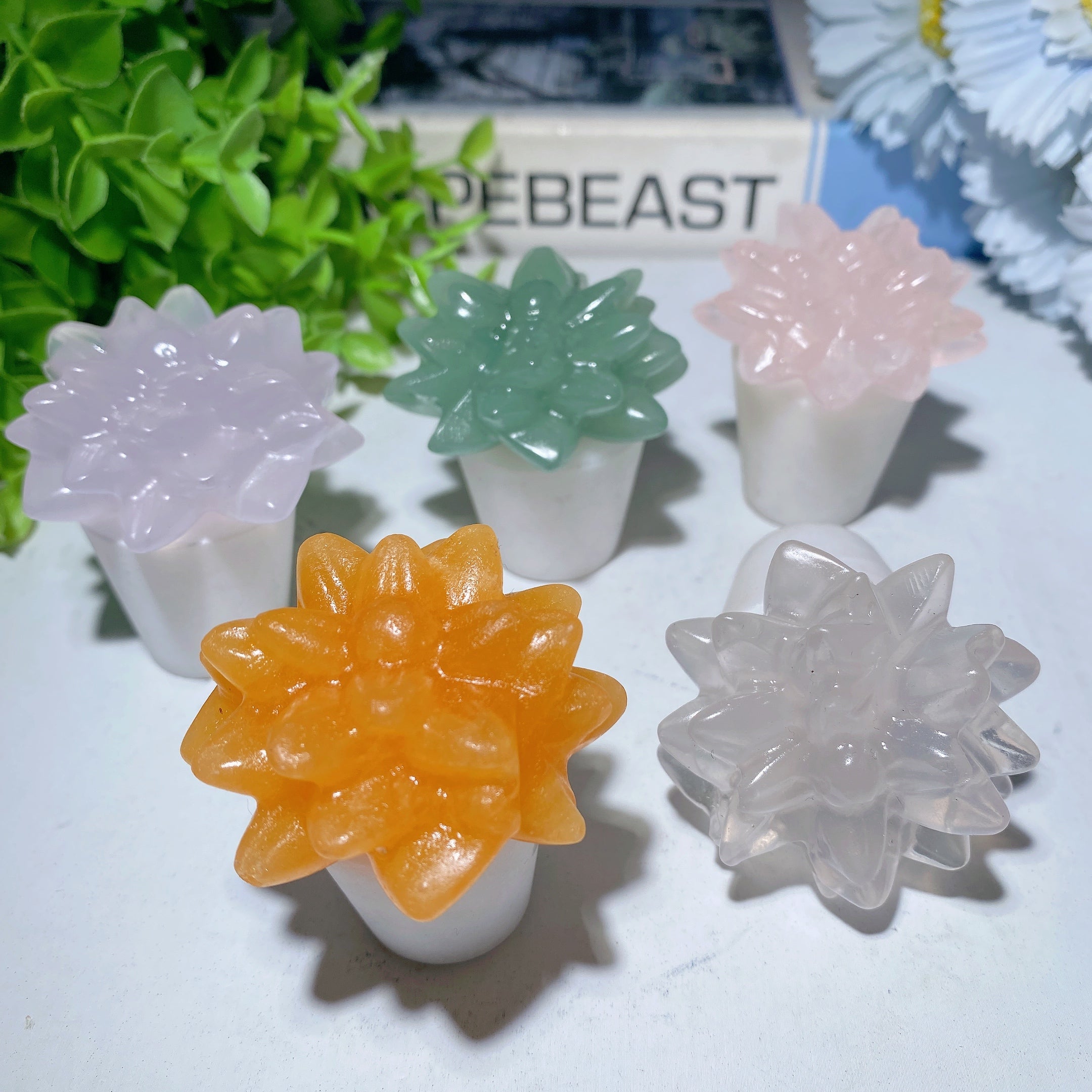 2.0 inch Mixed Crystal Bonsai on White Jade Base