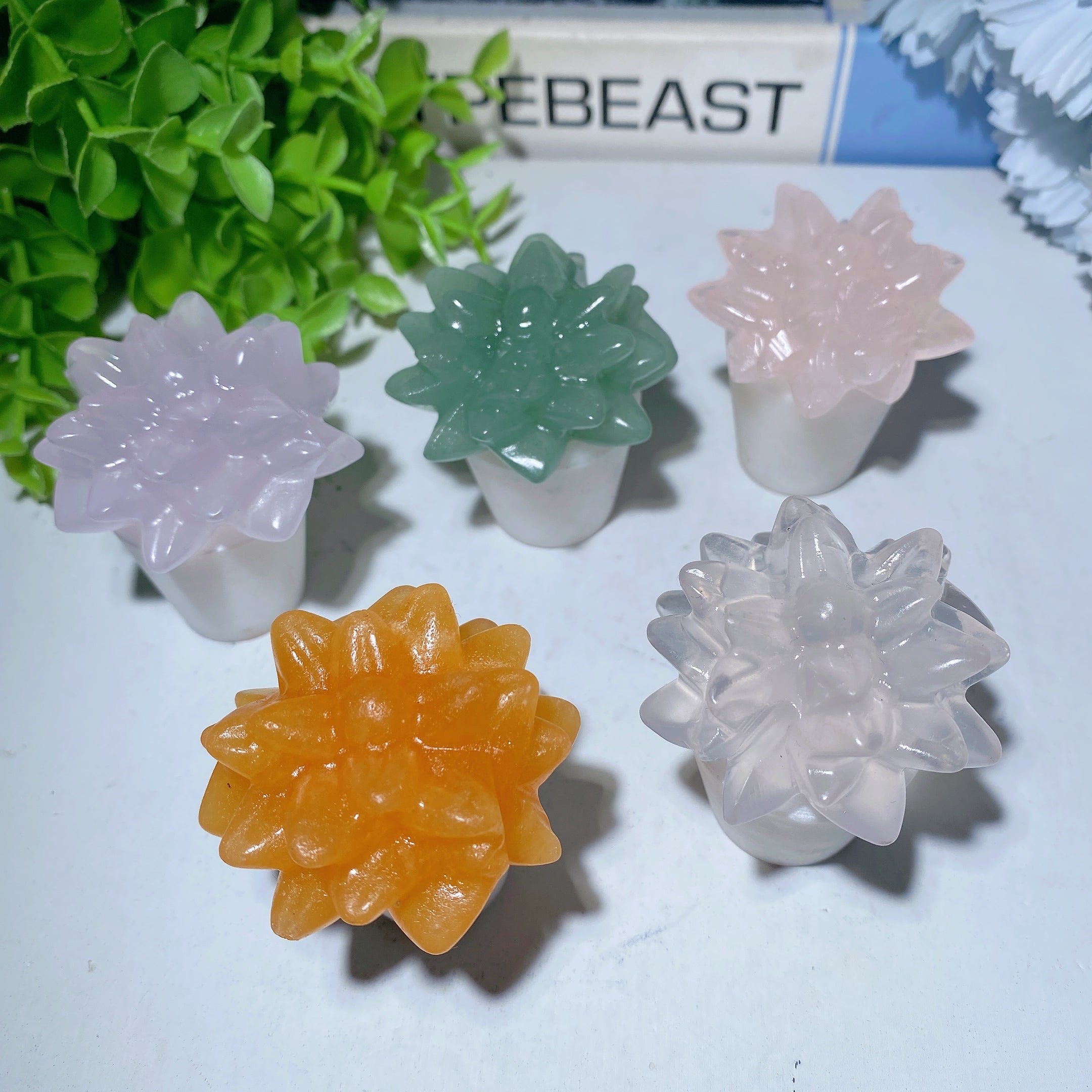 2.0 inch Mixed Crystal Bonsai on White Jade Base