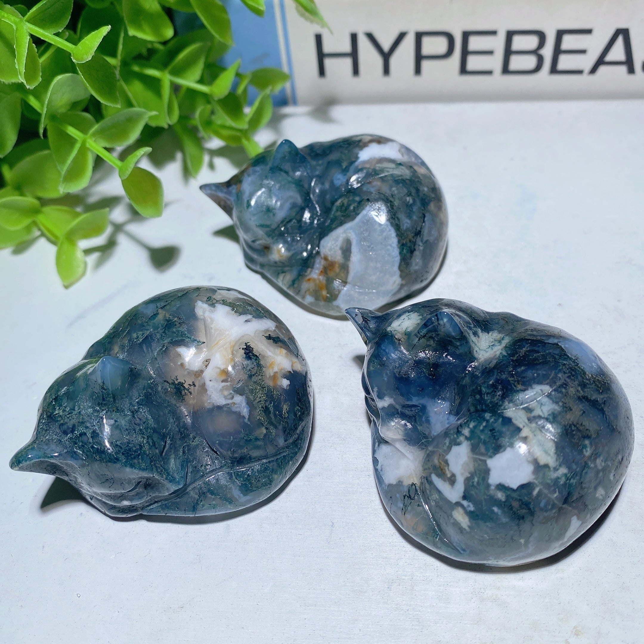 2.0 inch Moss Agate Cat Carving for Spiritual Healing
