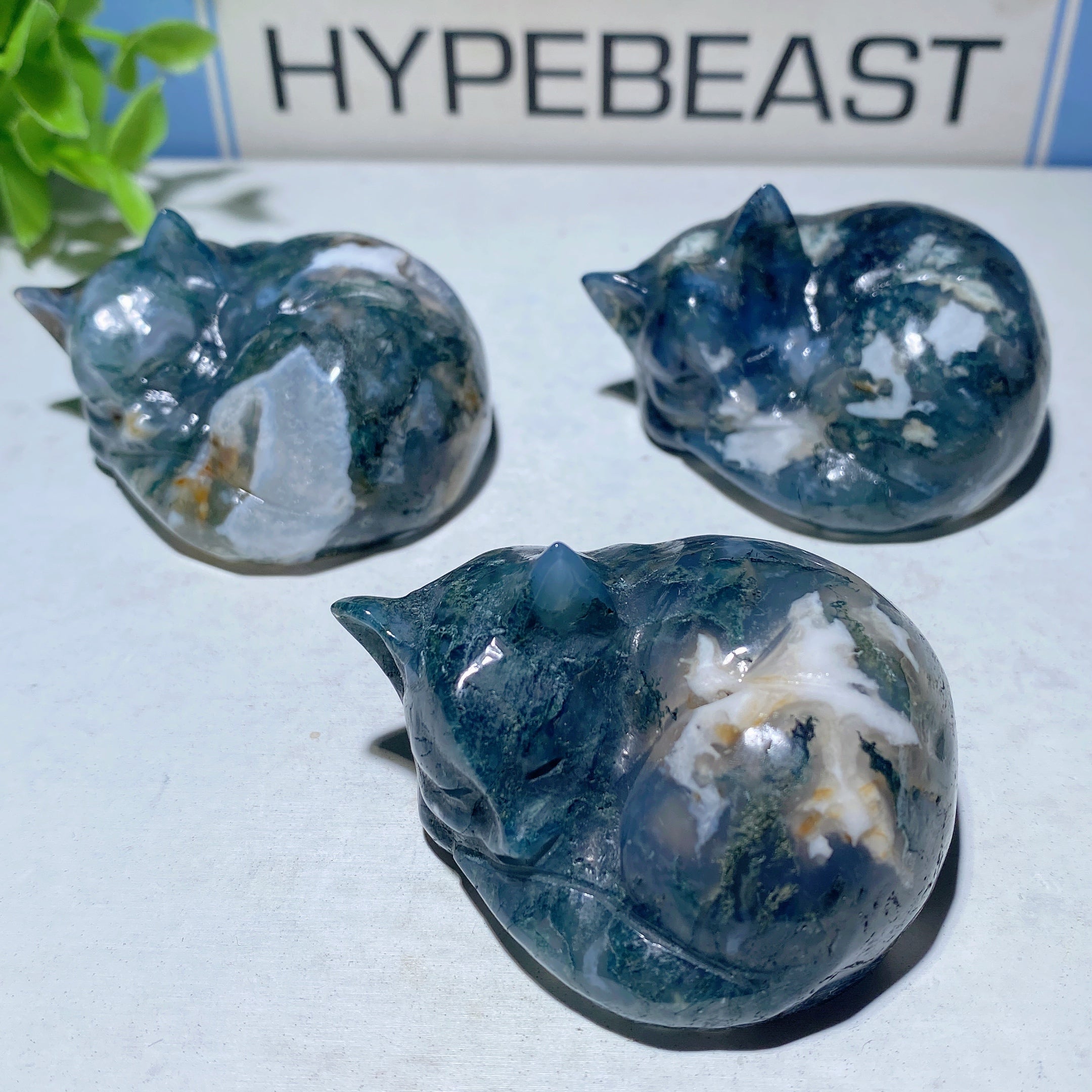 2.0 inch Moss Agate Cat Carving for Spiritual Healing