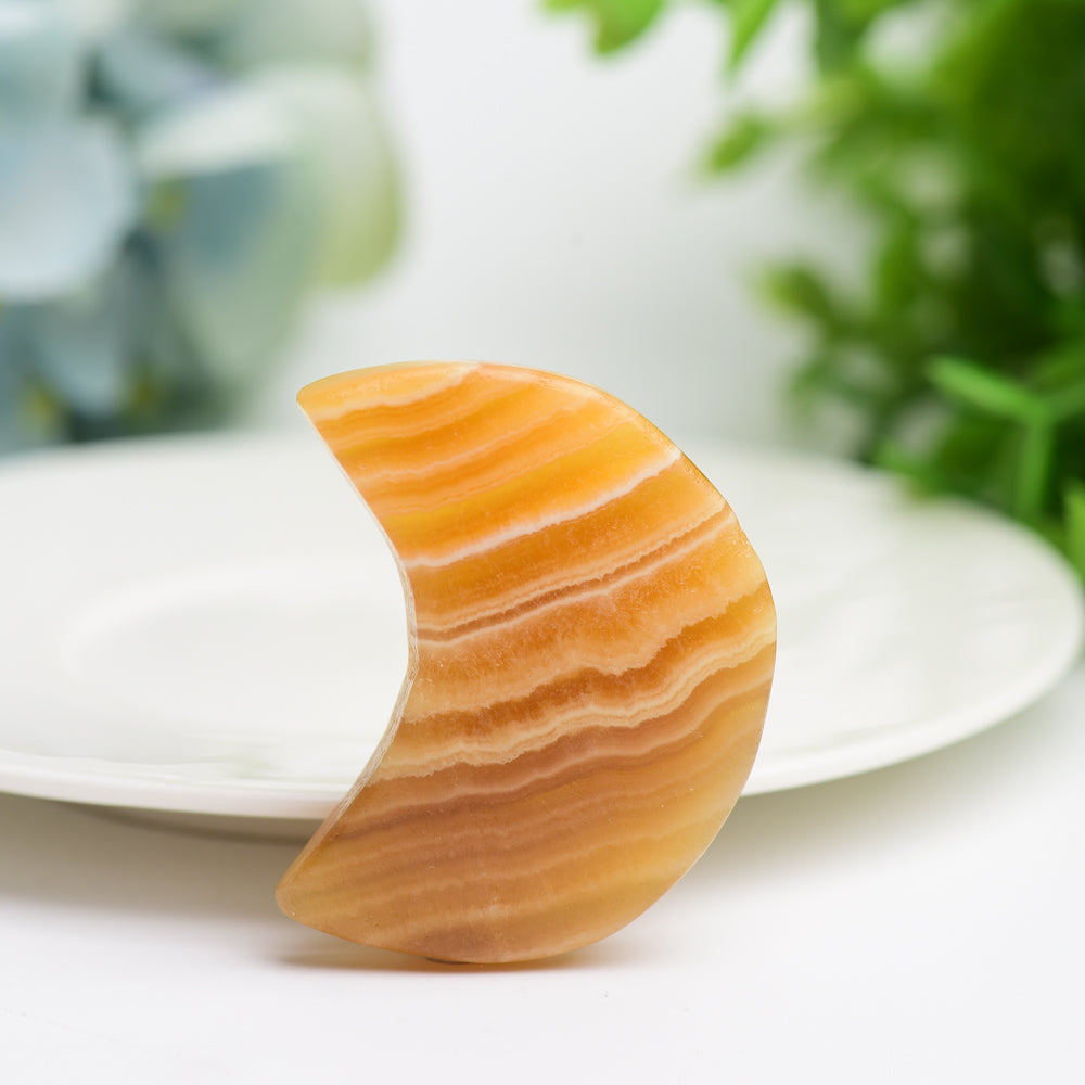 2.0 Inch Orange Calcite Moon Crystal Carving