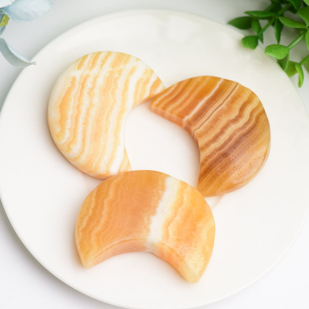 2.0 Inch Orange Calcite Moon Crystal Carving