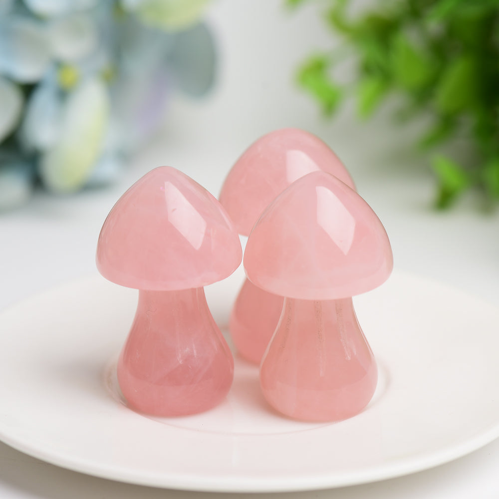 2.0 Inch Rose Quartz Mushroom Crystal Figurine for Healing