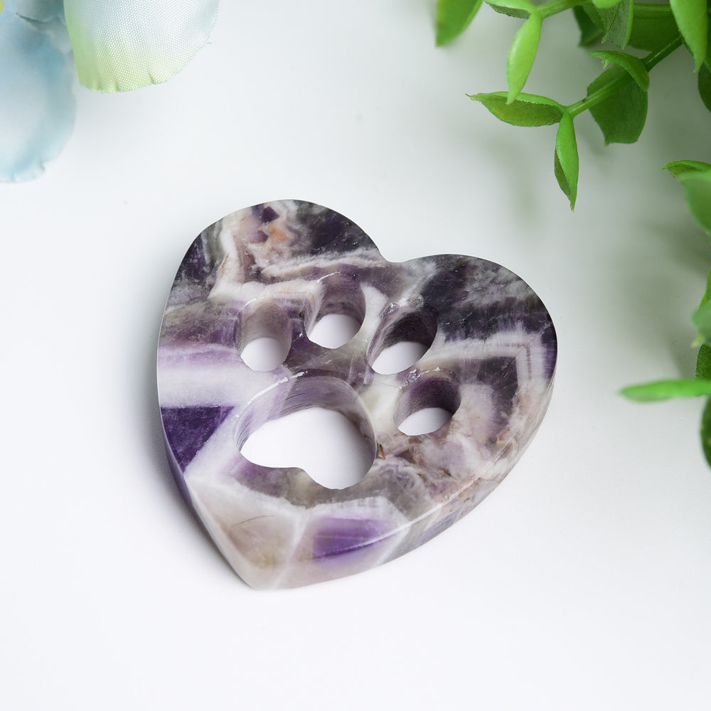 2.0" Mixed Crystal Heart Figurine with Cat Paw Carving