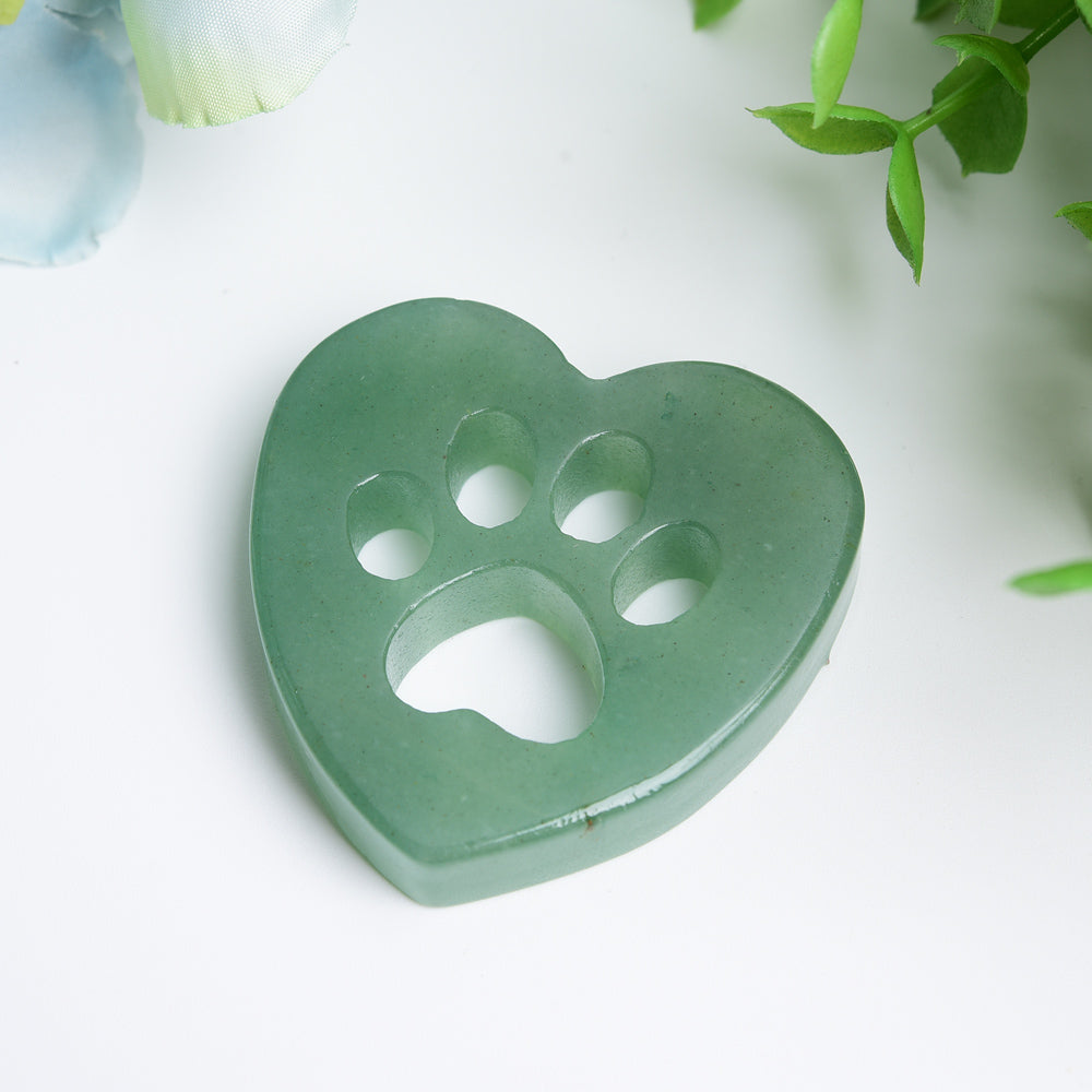 2.0" Mixed Crystal Heart Figurine with Cat Paw Carving