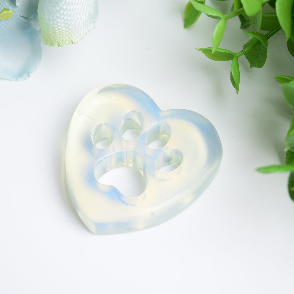 2.0" Mixed Crystal Heart Figurine with Cat Paw Carving