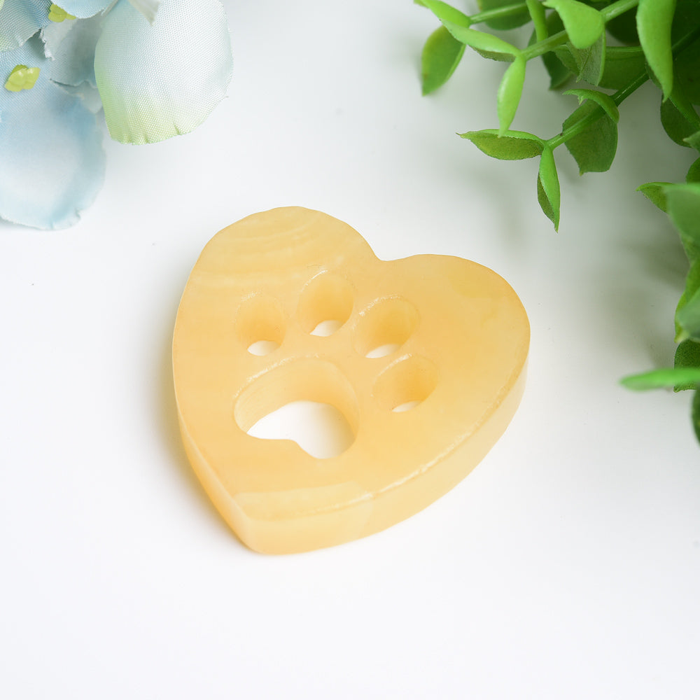 2.0" Mixed Crystal Heart Figurine with Cat Paw Carving
