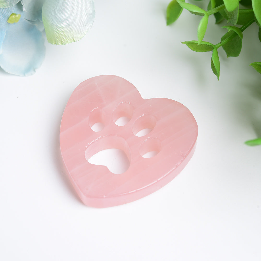 2.0" Mixed Crystal Heart Figurine with Cat Paw Carving