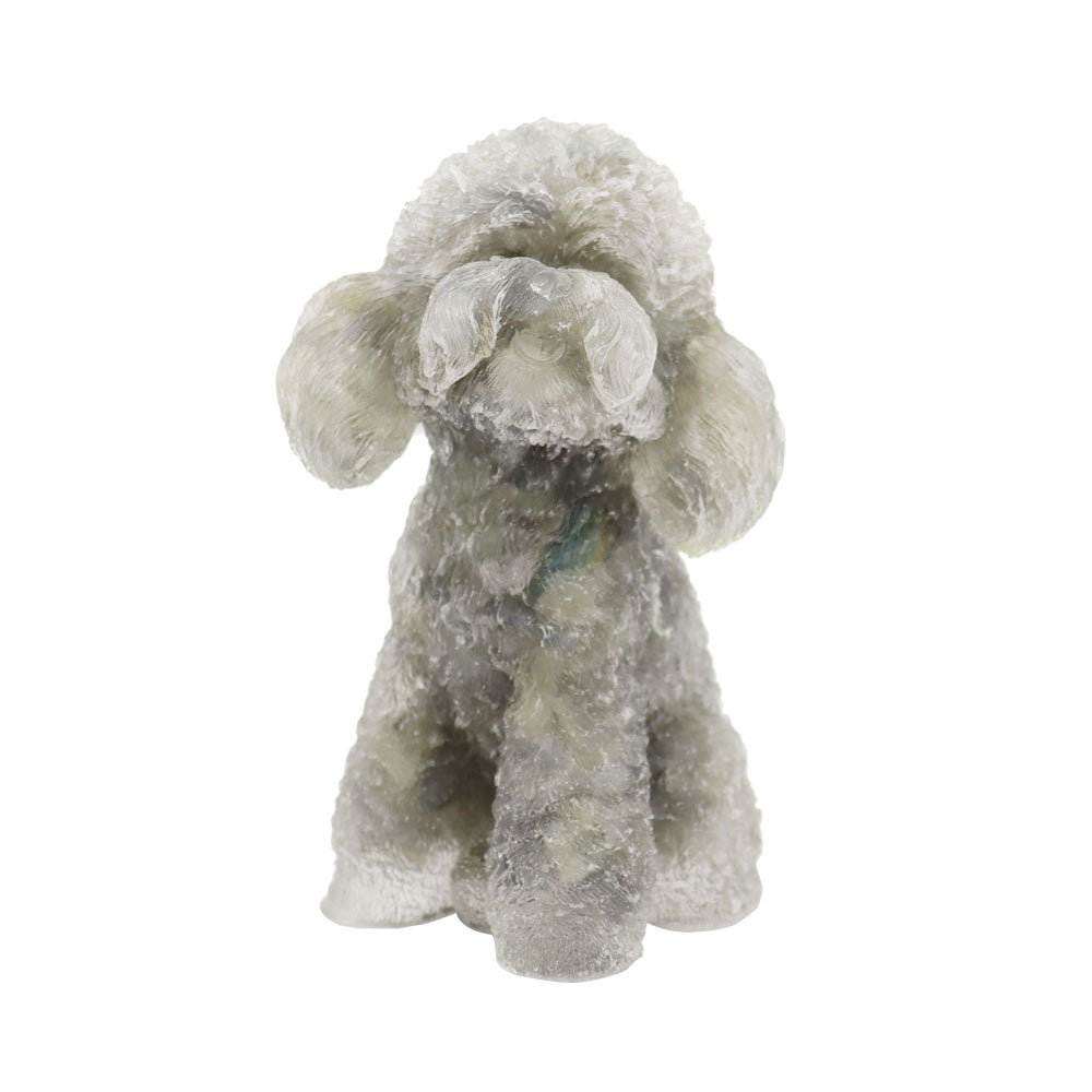 2.04 inch Resin Toy Poodle Figurine with Labradorite Gravel