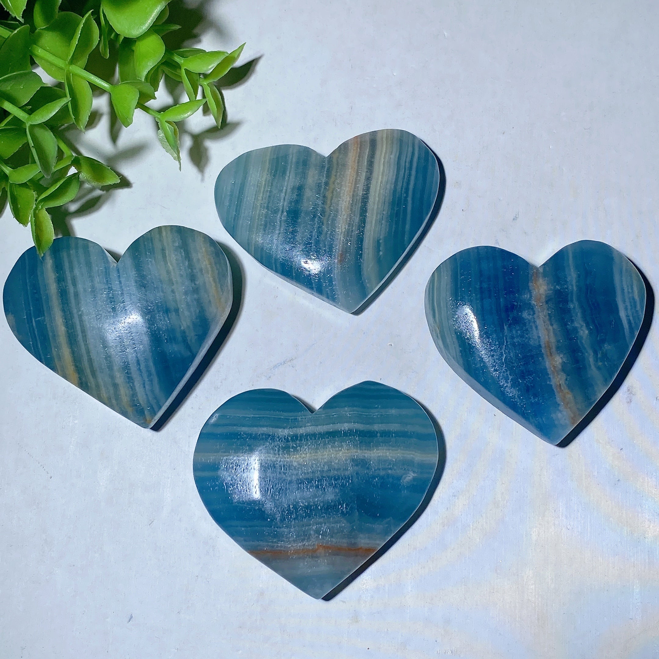 2.1-2.5" Blue Onyx Heart Crystal Carvings for Healing