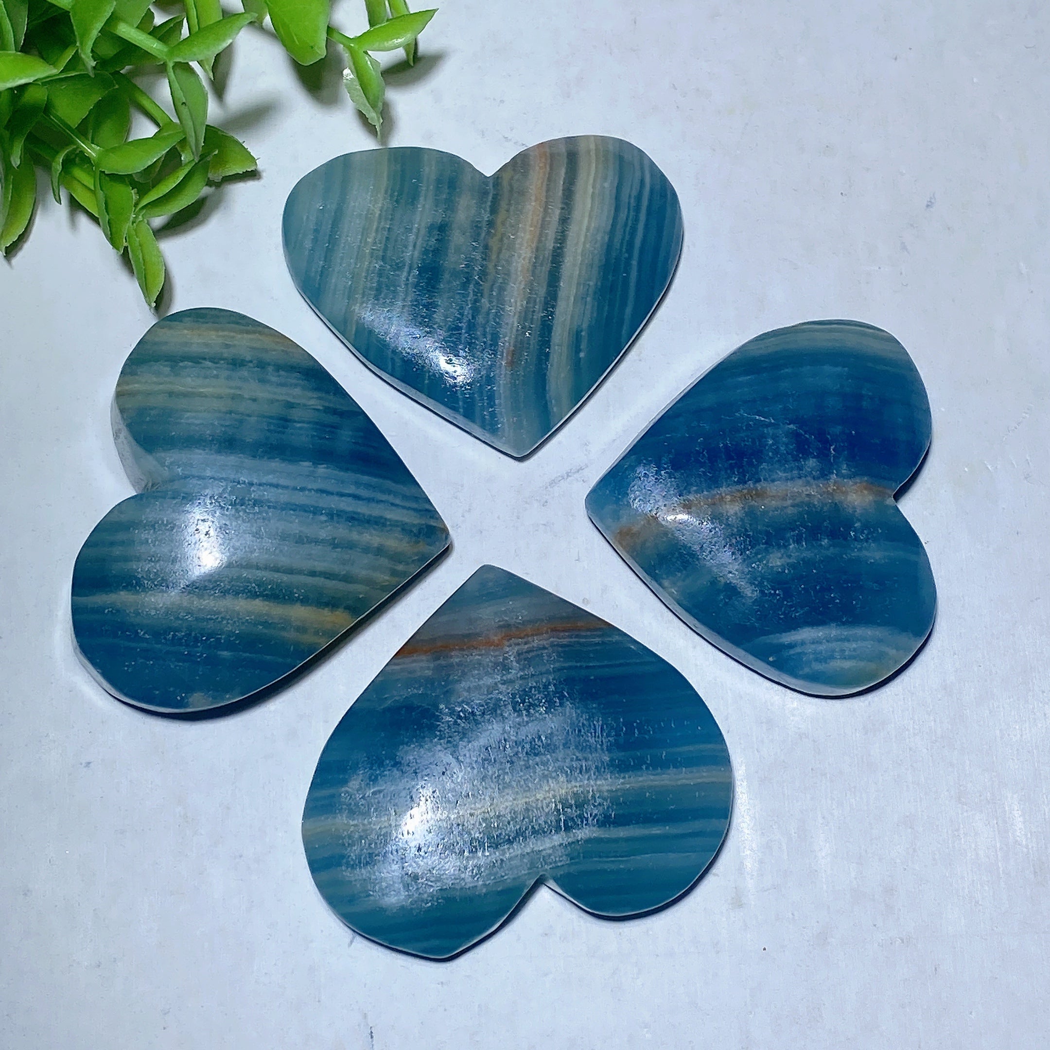 2.1-2.5" Blue Onyx Heart Crystal Carvings for Healing