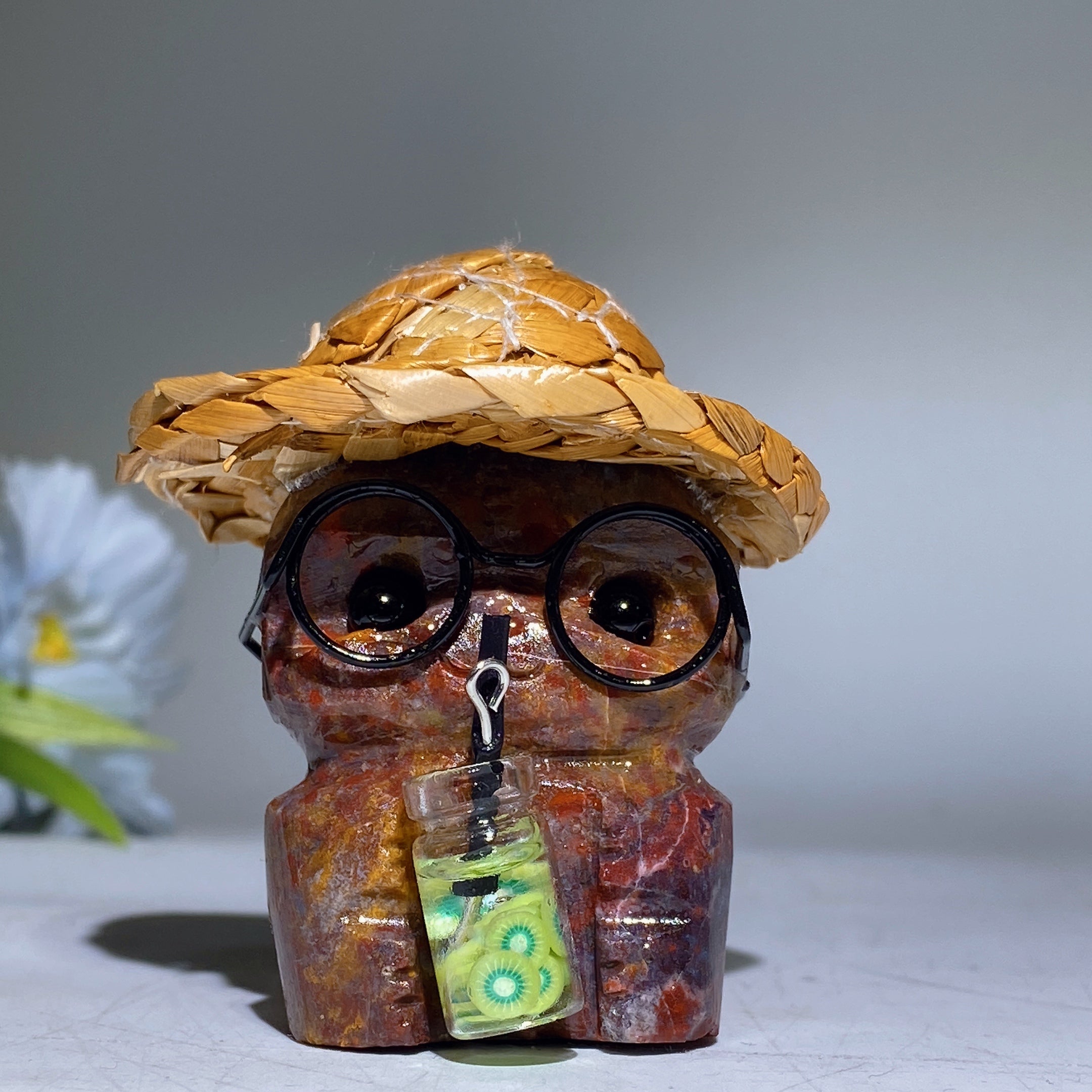 3.9" Crystal Cat Figurine | Mixed Gemstone Healing Carving