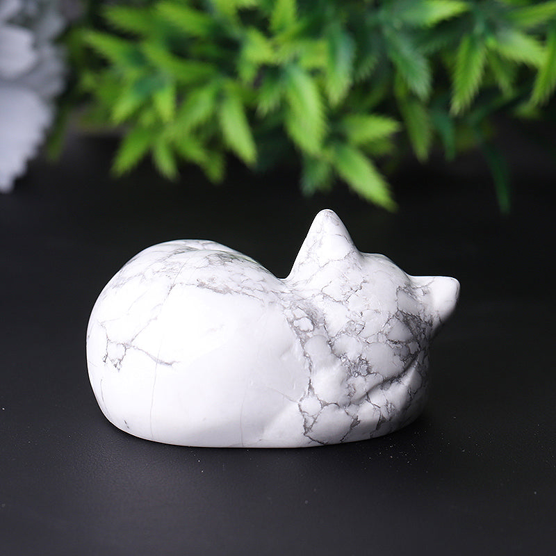 2.1" Howlite Sleeping Cat Crystal Carving for Healing & Calm