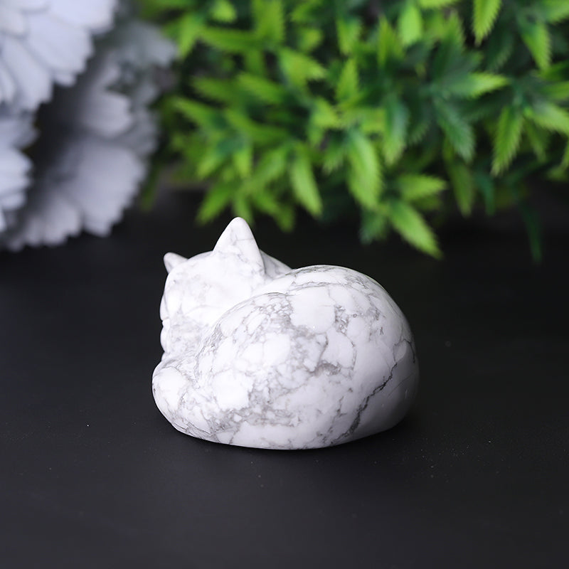 2.1" Howlite Sleeping Cat Crystal Carving for Healing & Calm