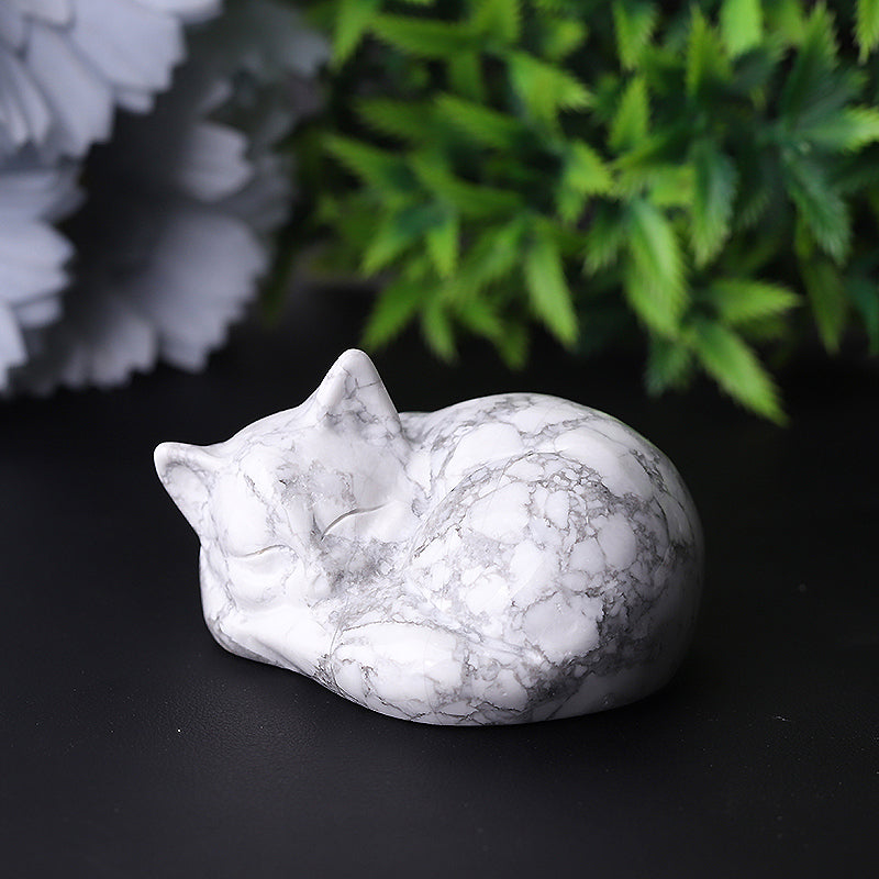 2.1" Howlite Sleeping Cat Crystal Carving for Healing & Calm