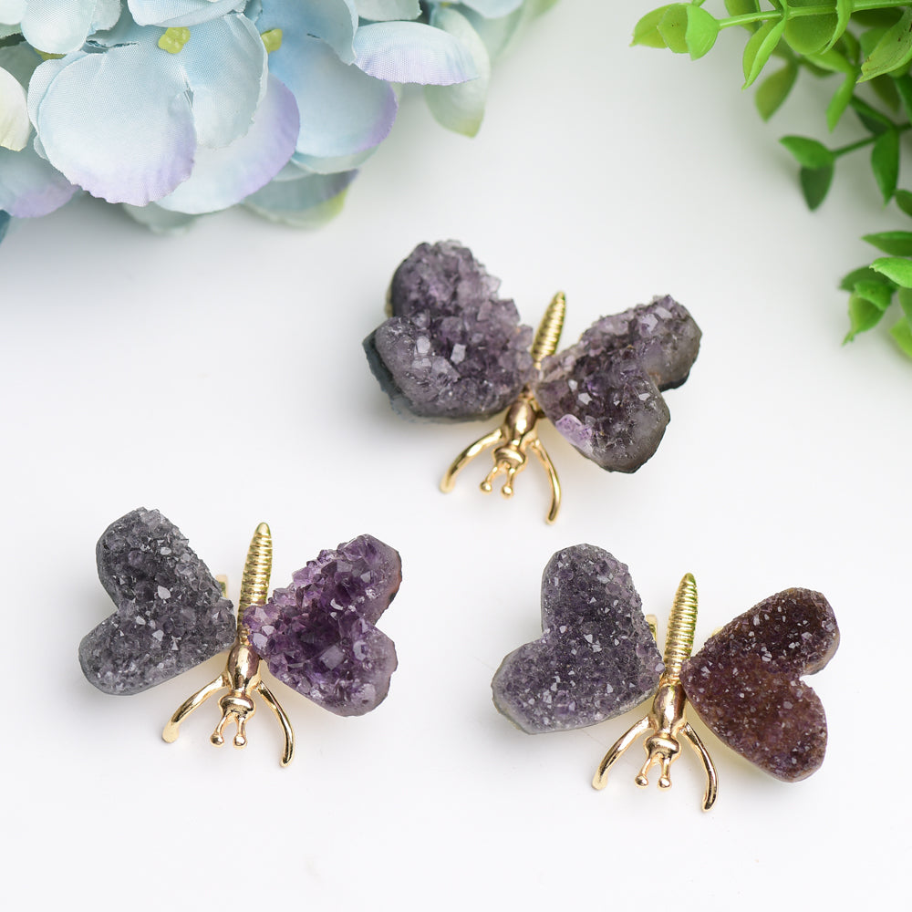 2.1 Inch Amethyst Cluster Butterfly Crystal Animal Figurine