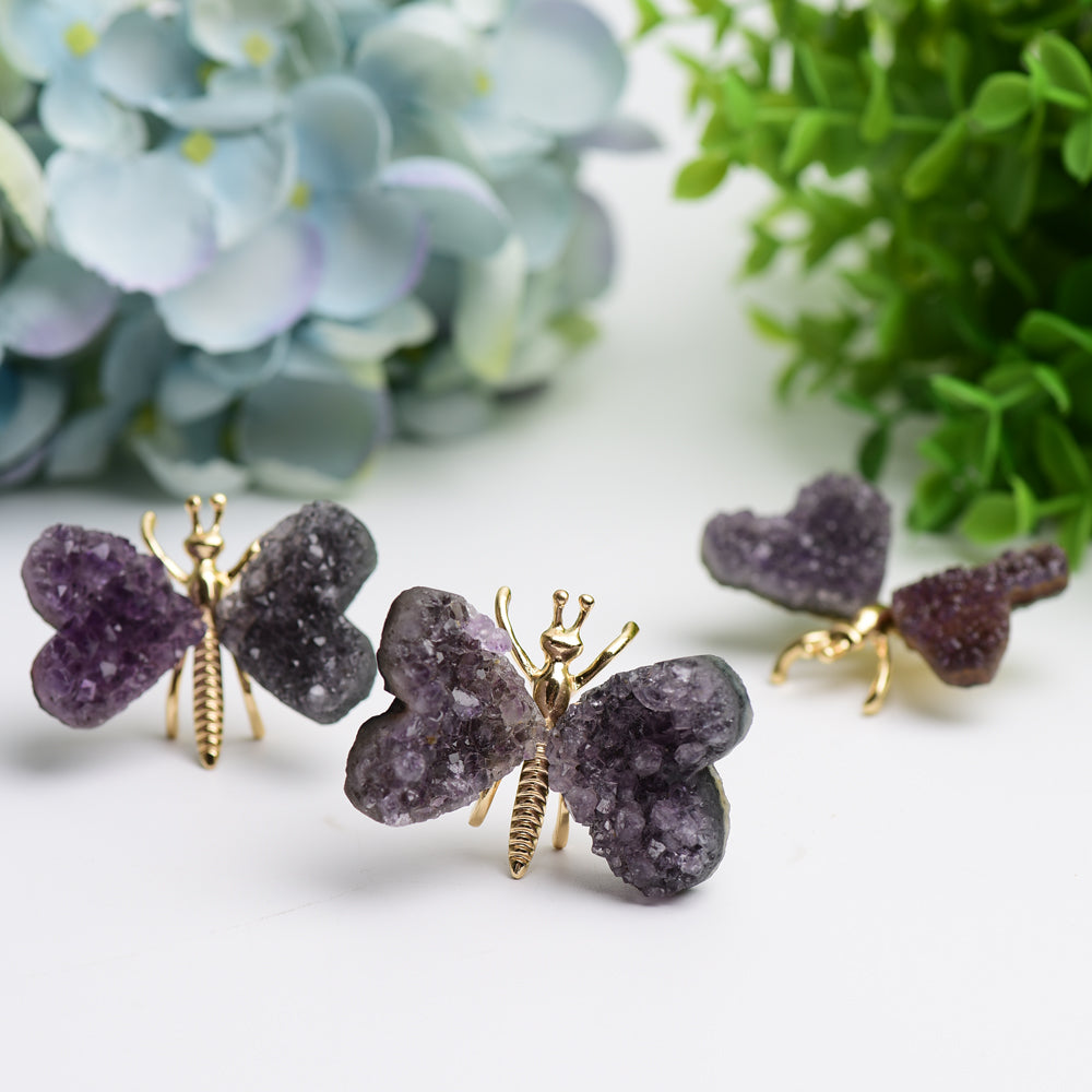 2.1 Inch Amethyst Cluster Butterfly Crystal Animal Figurine
