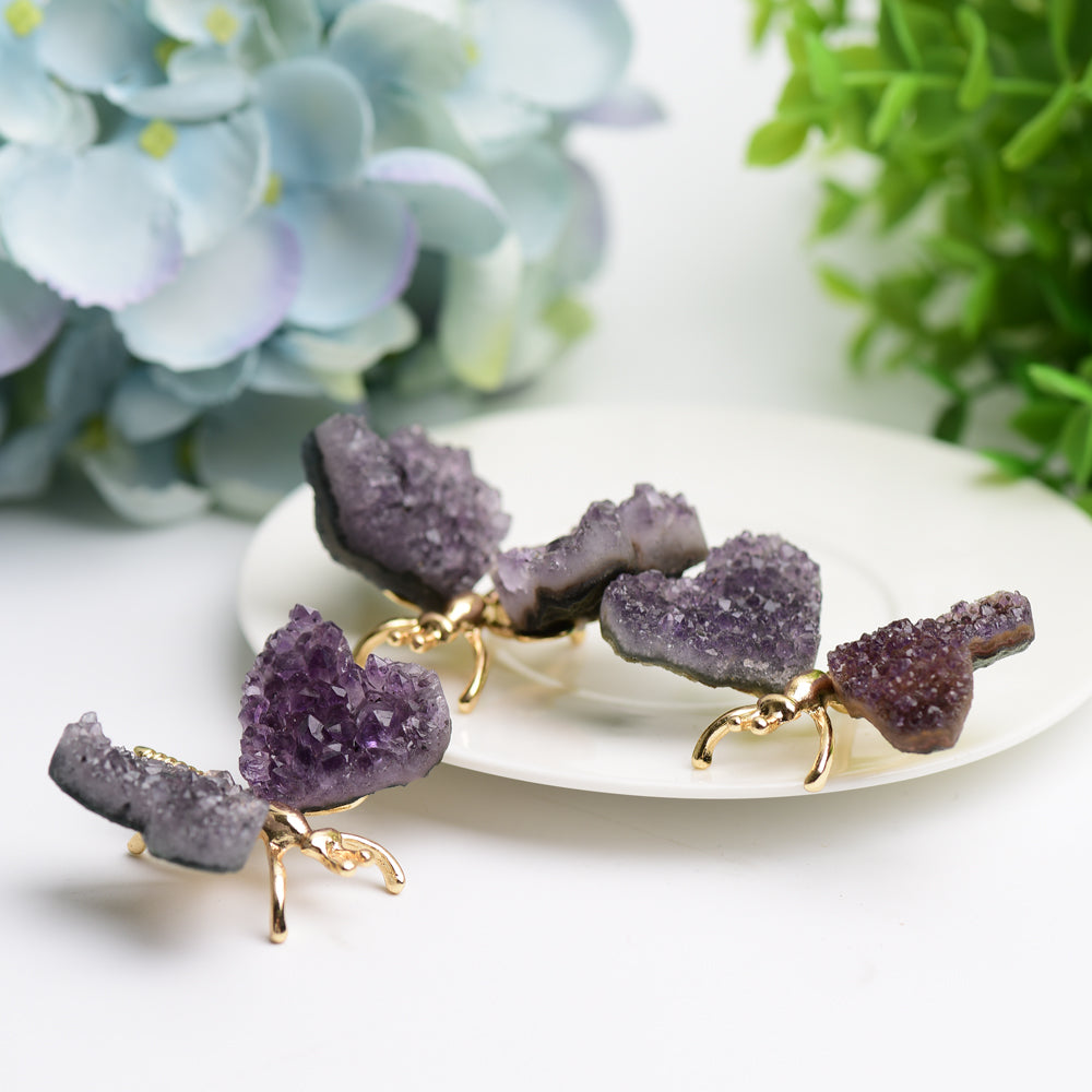 2.1 Inch Amethyst Cluster Butterfly Crystal Animal Figurine