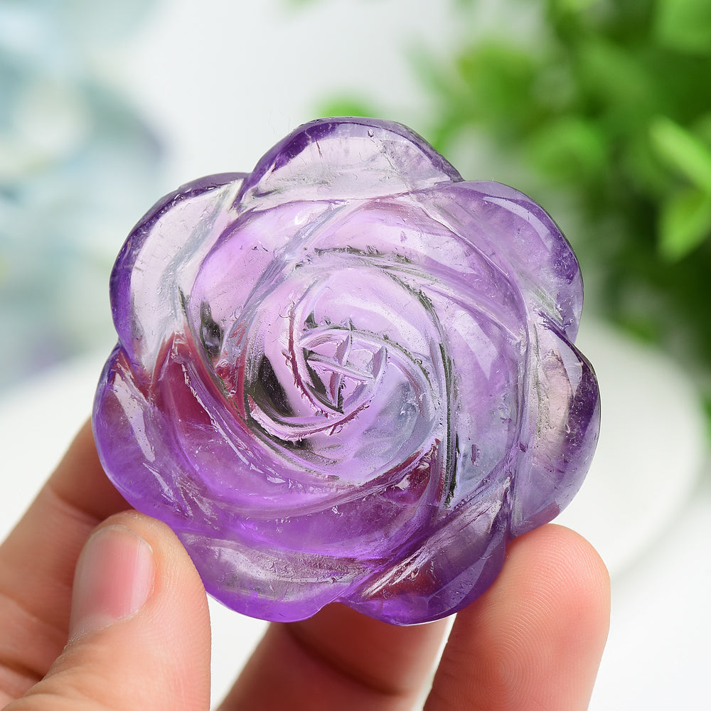 2.1 Inch Amethyst Rose Flower Crystal Figurine