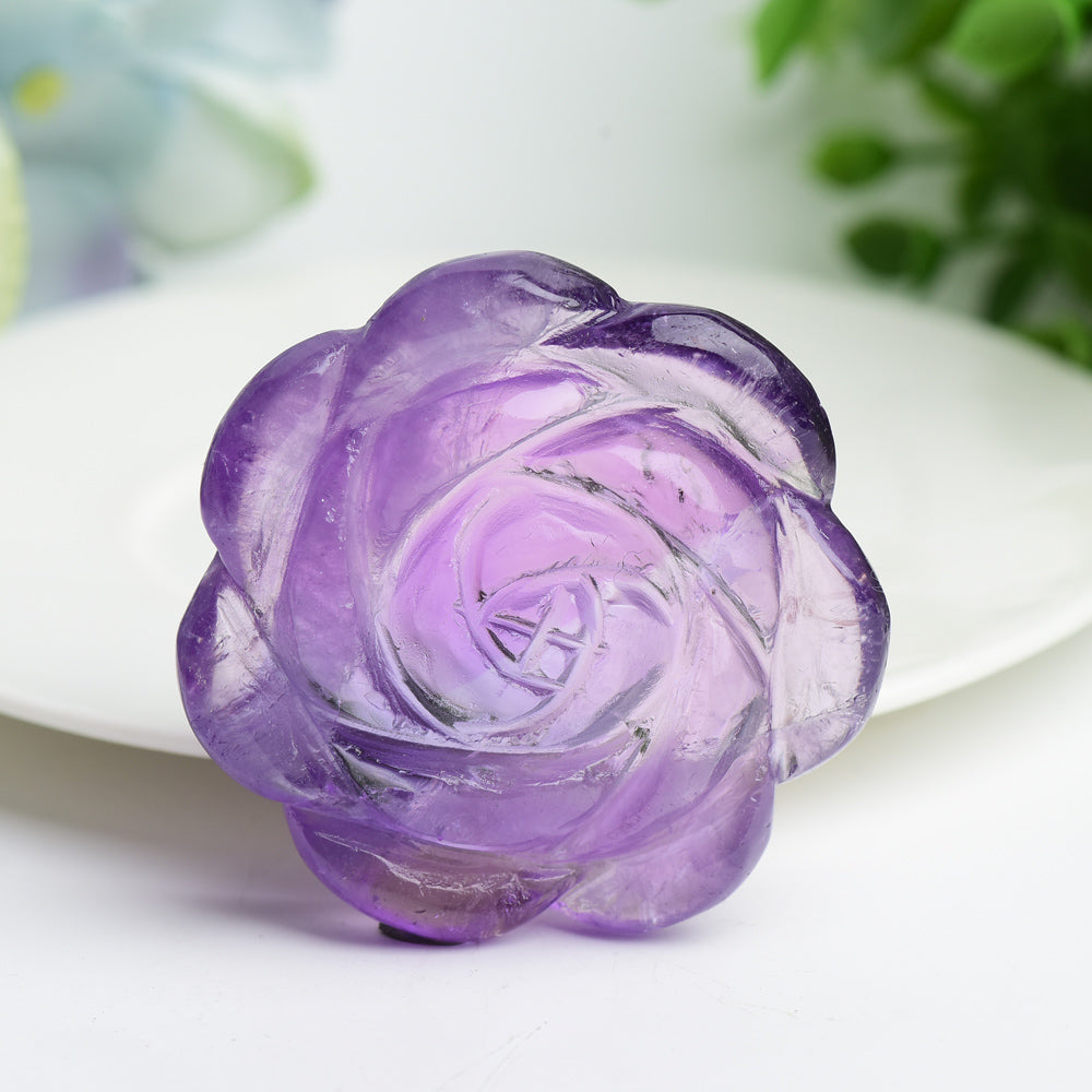 2.1 Inch Amethyst Rose Flower Crystal Figurine