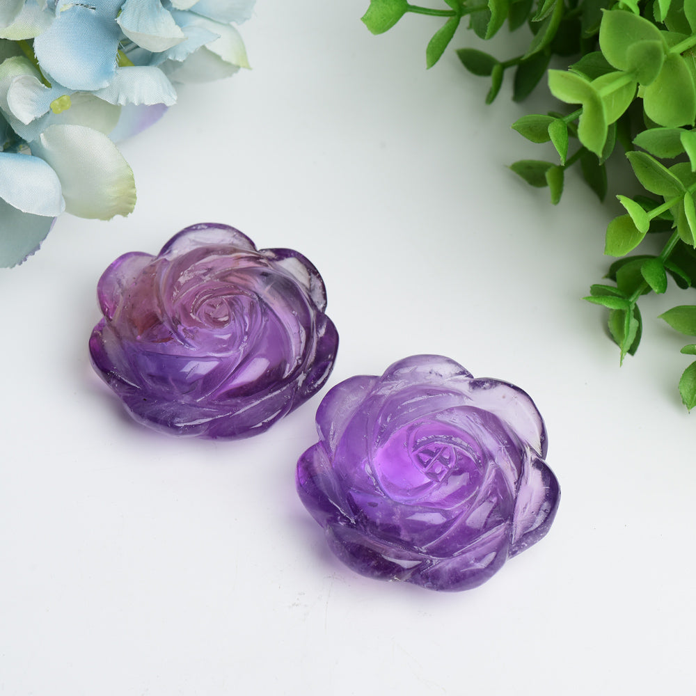 2.1 Inch Amethyst Rose Flower Crystal Figurine