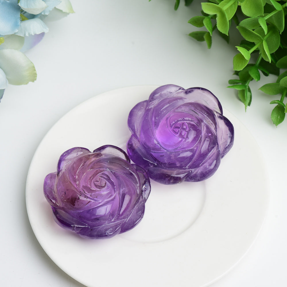 2.1 Inch Amethyst Rose Flower Crystal Figurine