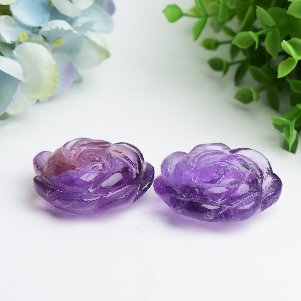 2.1 Inch Amethyst Rose Flower Crystal Figurine