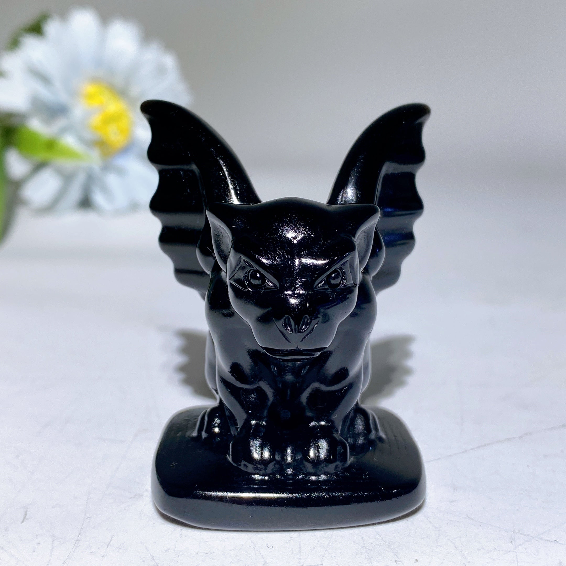 2.1 Inch Black Obsidian Crystal Gargoyle Figurine