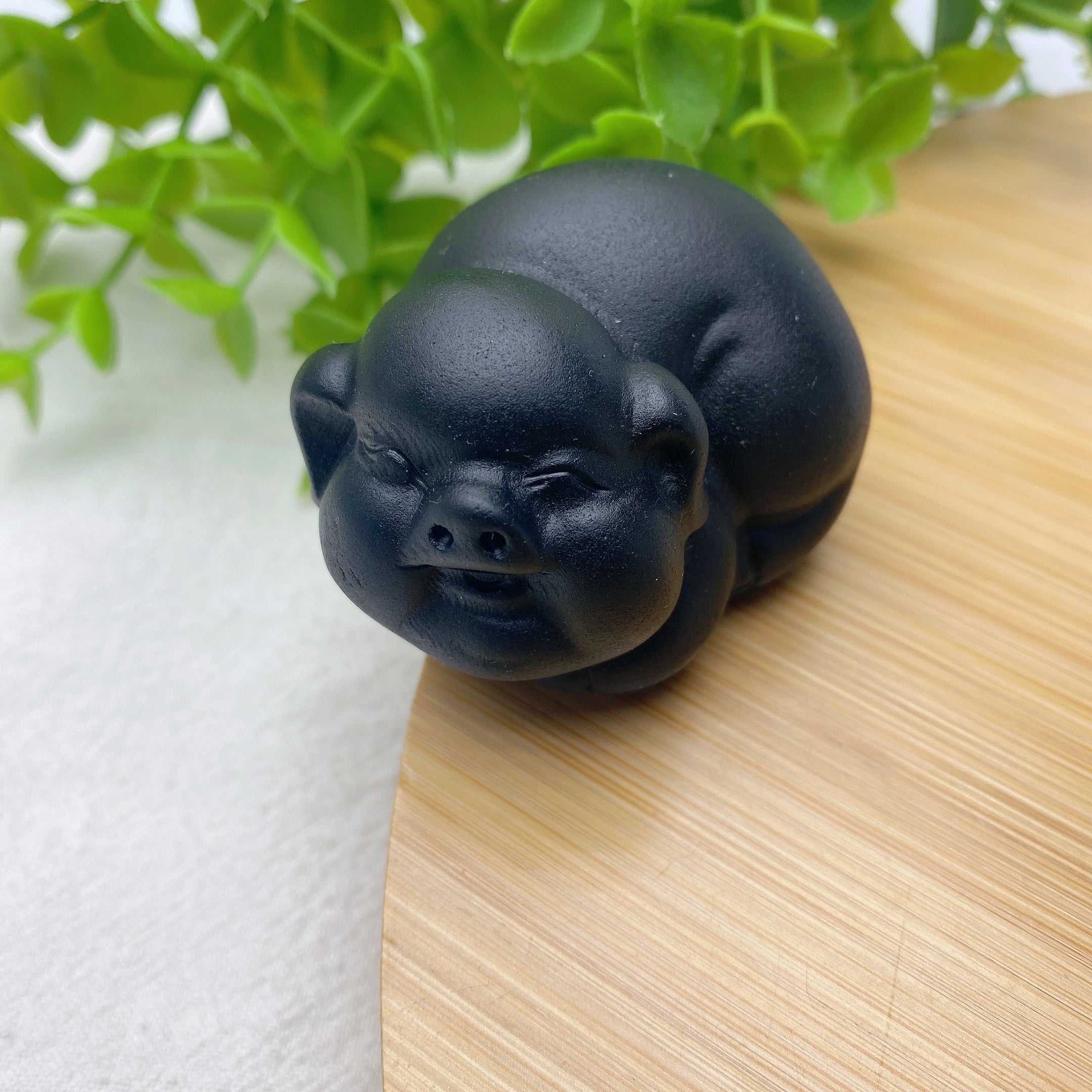 2.1 Inch Black Obsidian Pig Crystal Carving for Healing