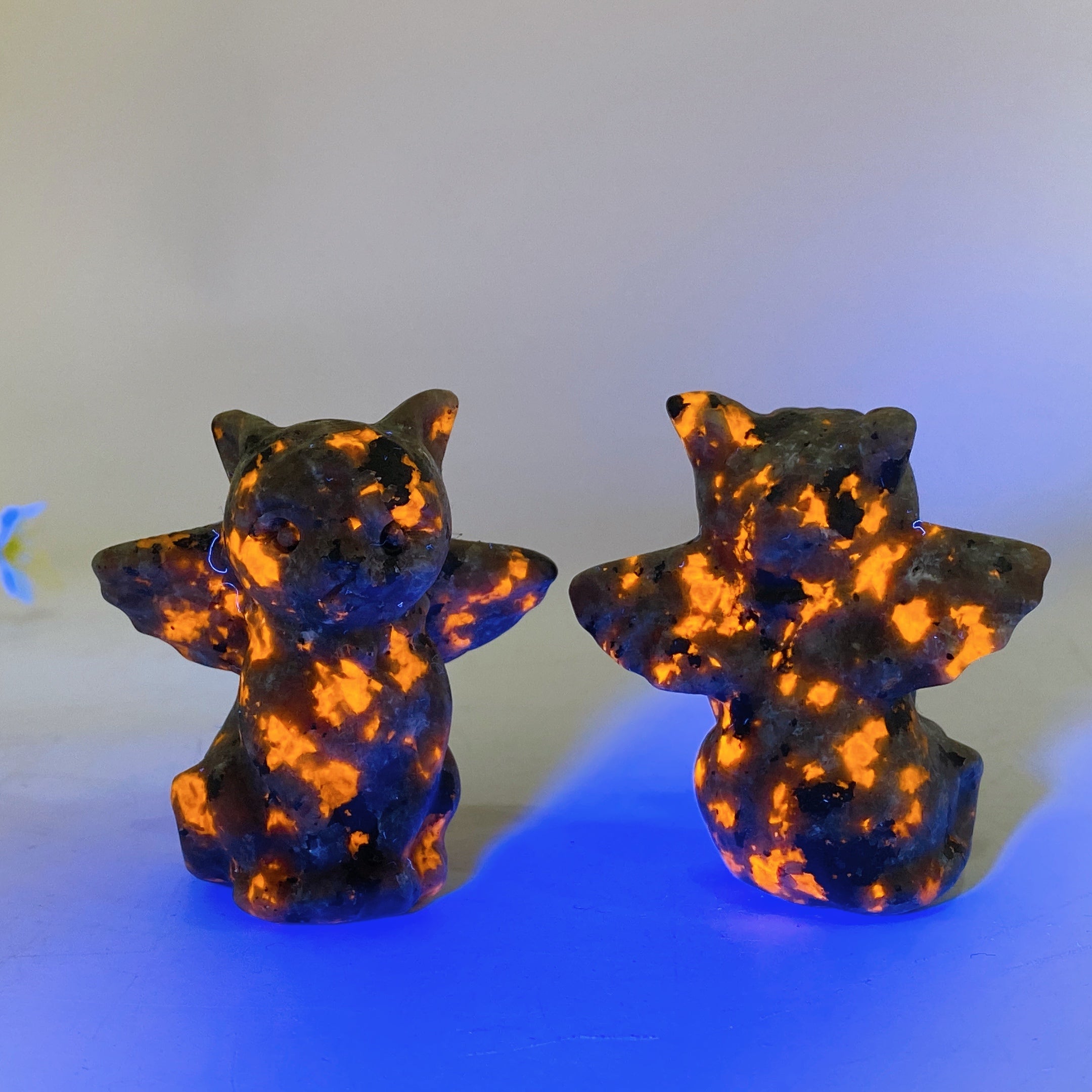 2.1 inch Black Obsidian & Yooperlite Cat Figurine with Wings