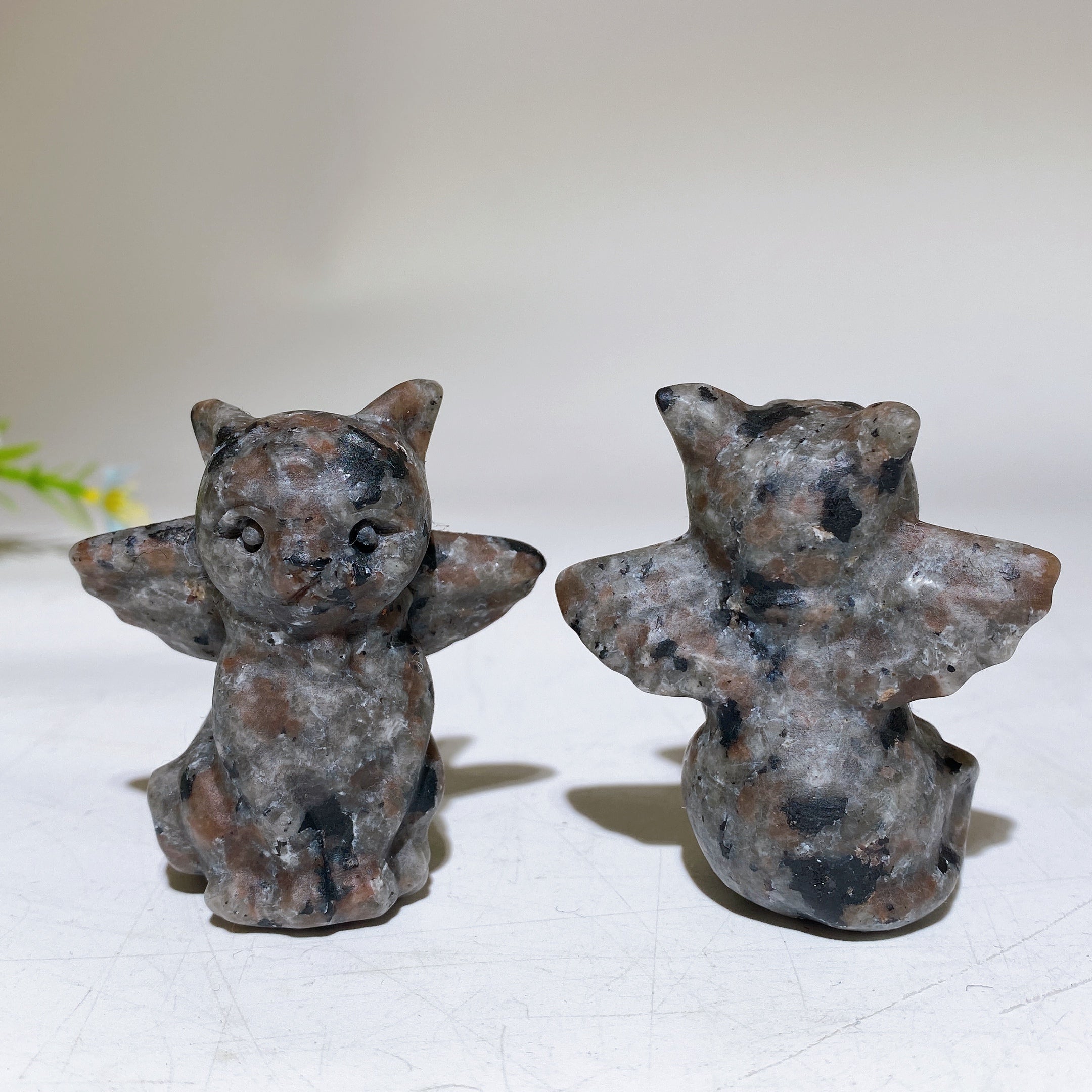 2.1 inch Black Obsidian & Yooperlite Cat Figurine with Wings