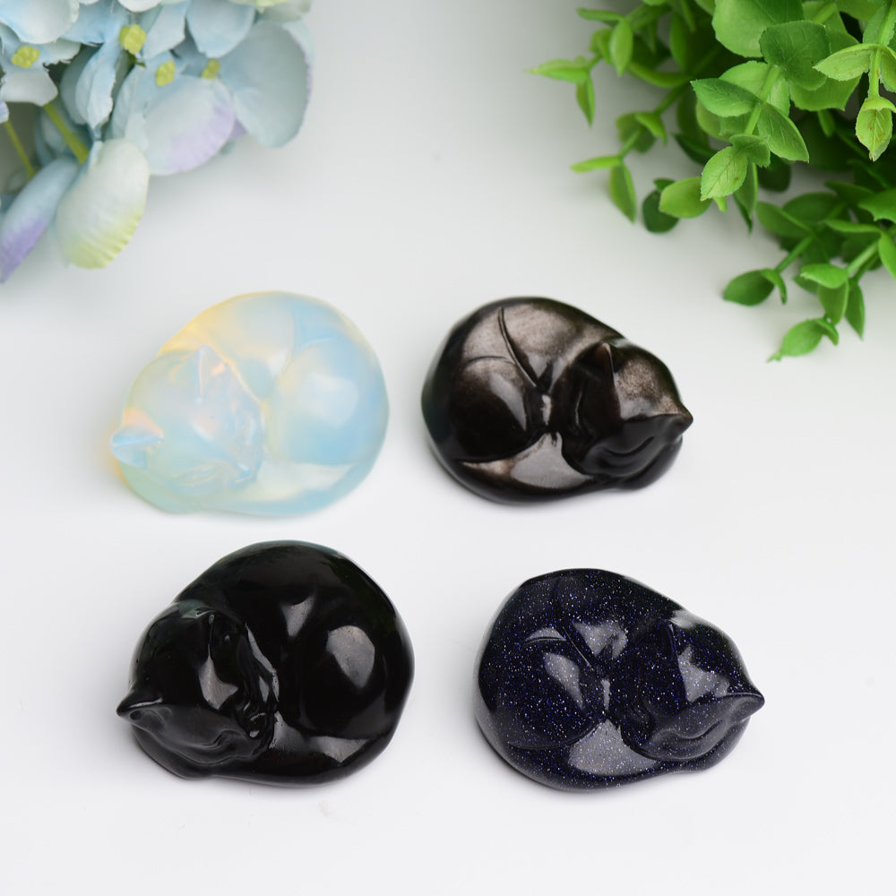 2.1 inch Crystal Cat Carvings in Rose Quartz & More