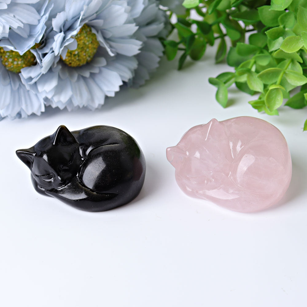 2.1 inch Crystal Cat Carvings in Rose Quartz & More