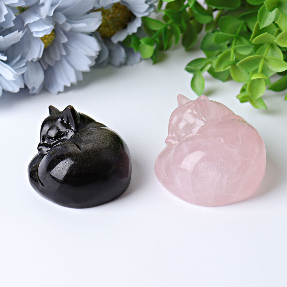 2.1 inch Crystal Cat Carvings in Rose Quartz & More