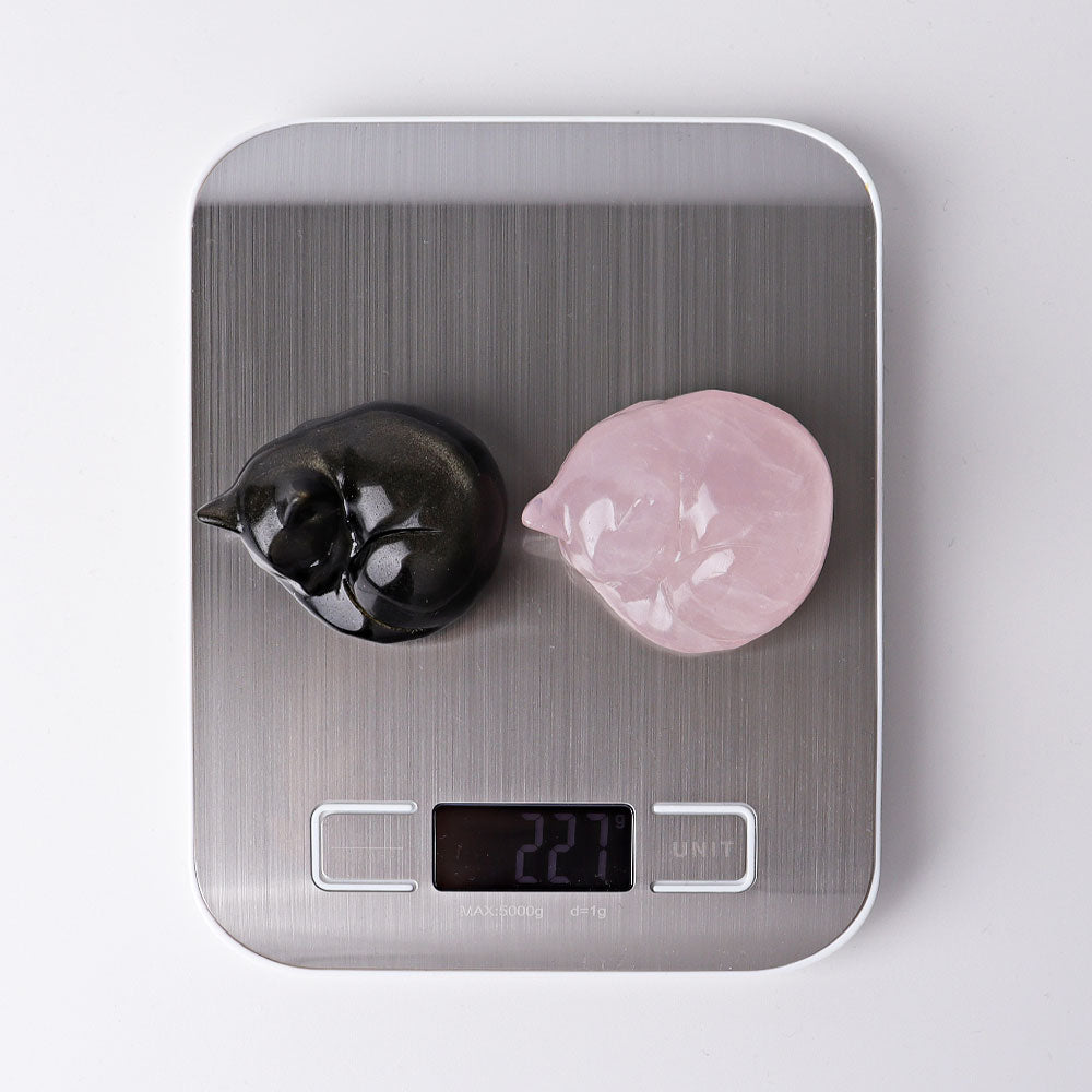 2.1 inch Crystal Cat Carvings in Rose Quartz & More