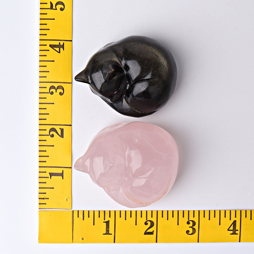2.1 inch Crystal Cat Carvings in Rose Quartz & More