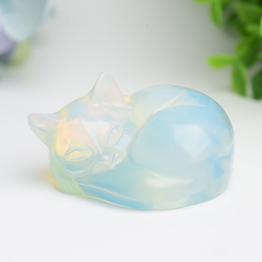 2.1 inch Crystal Cat Carvings in Rose Quartz & More