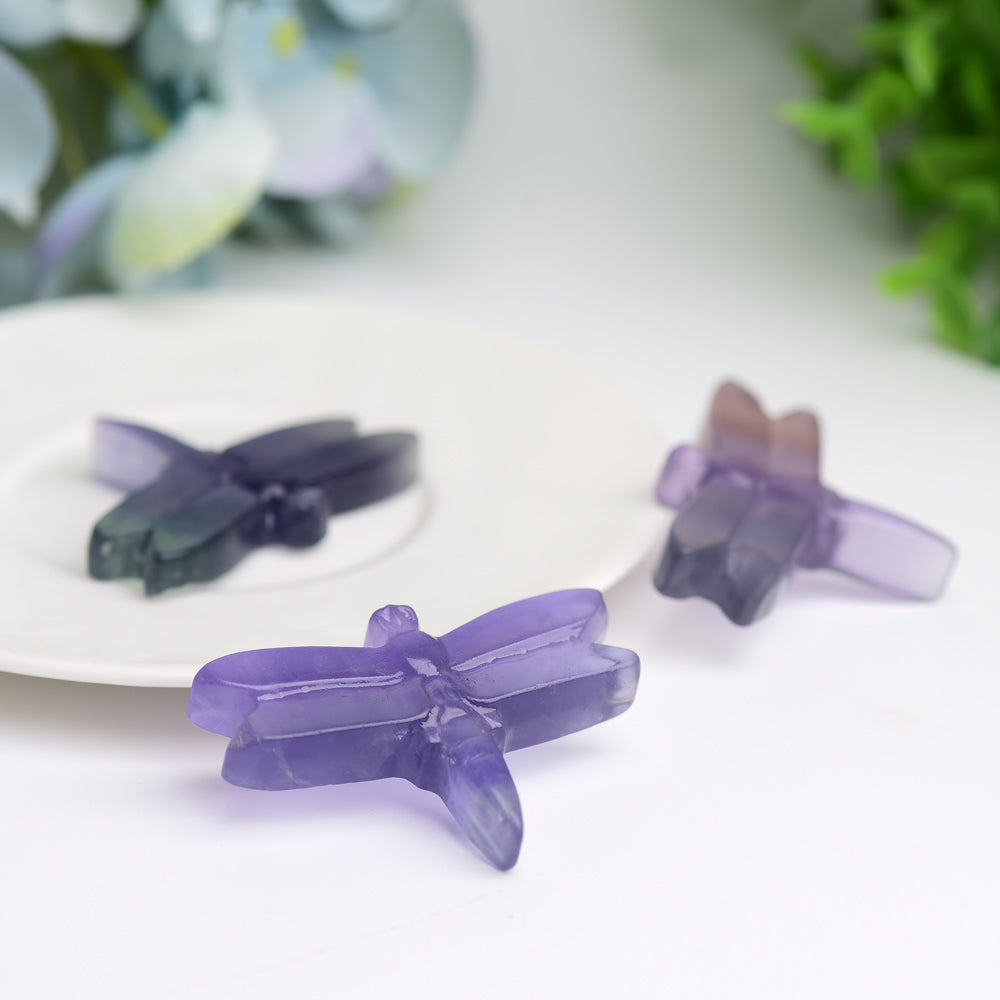 2.1 Inch Fluorite Dragonfly Crystal Animal Carving