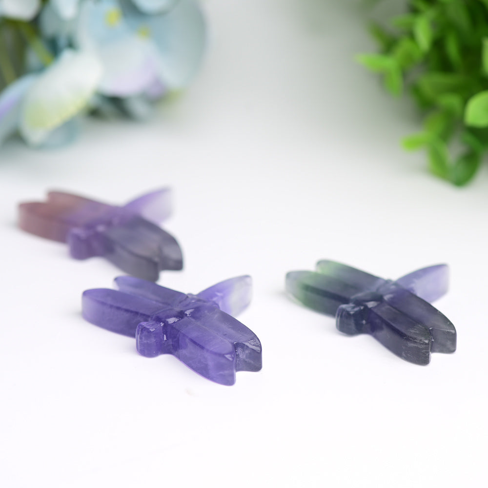 2.1 Inch Fluorite Dragonfly Crystal Animal Carving