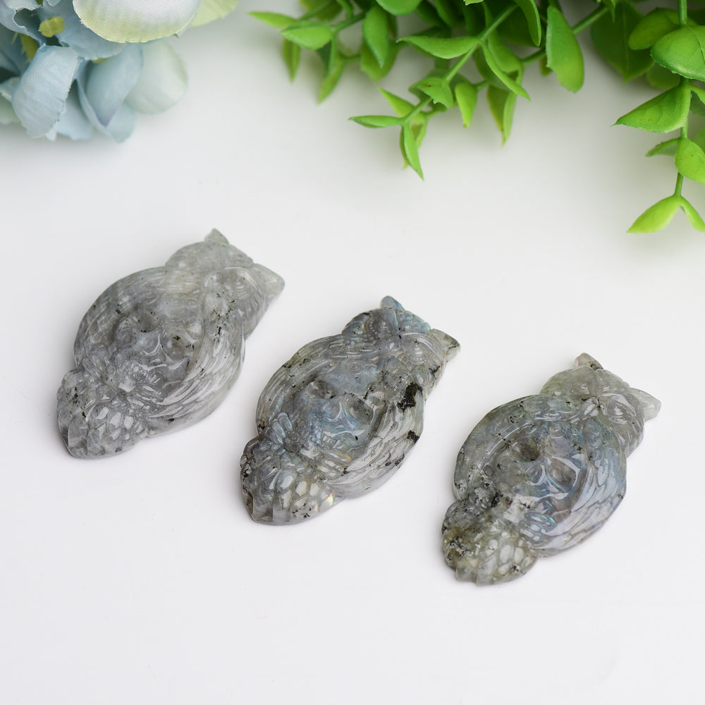 2.1-inch Labradorite Crystal Owl Carving with Skull Symbolism