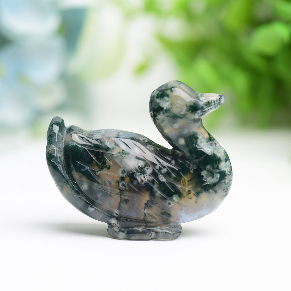2.1 Inch Moss Agate Crystal Duck Carving Animal Figurine