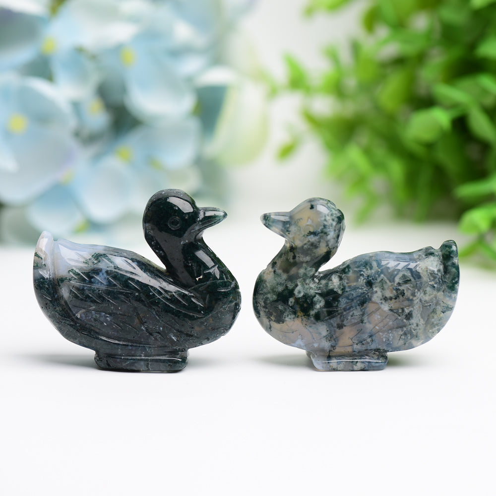 2.1 Inch Moss Agate Crystal Duck Carving Animal Figurine