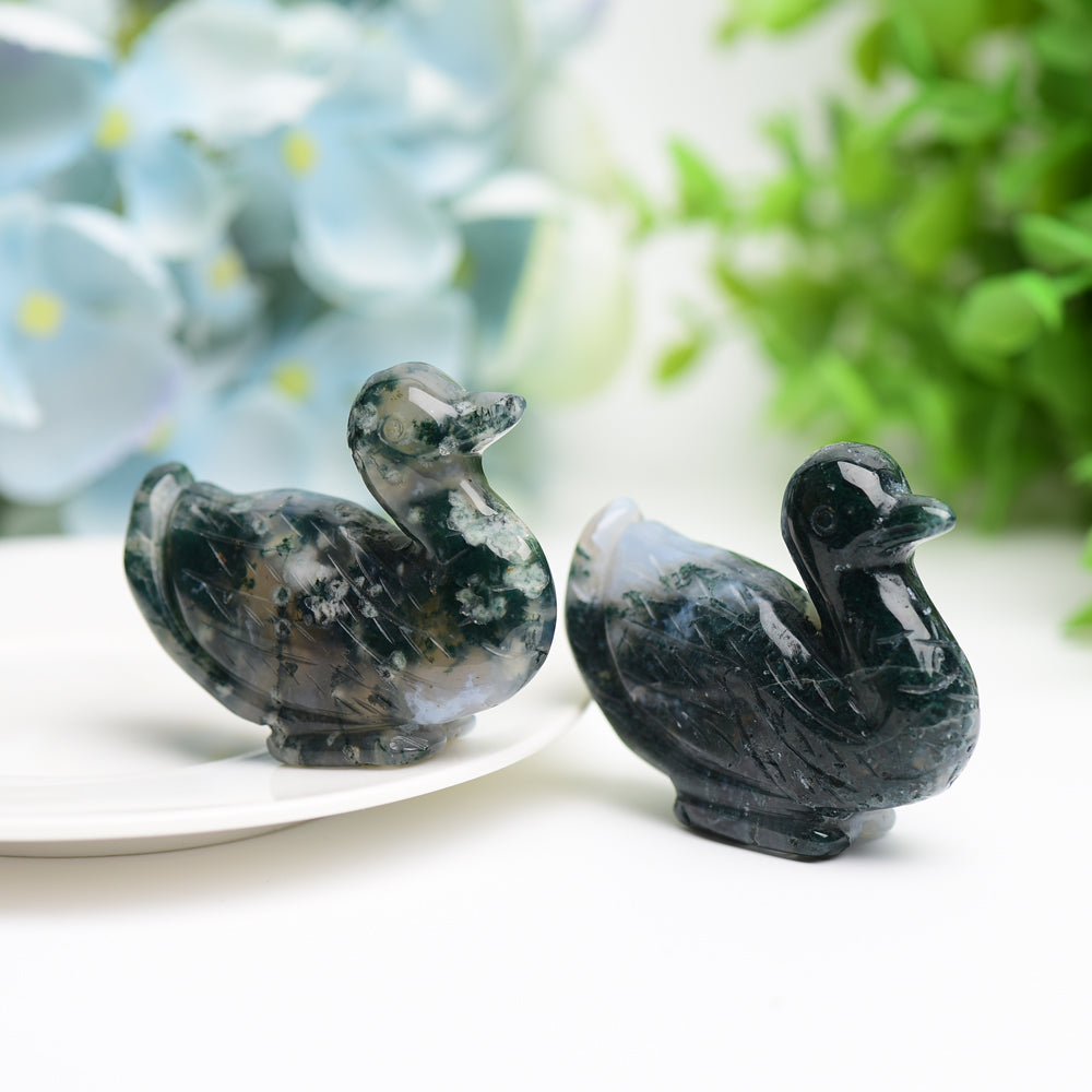 2.1 Inch Moss Agate Crystal Duck Carving Animal Figurine