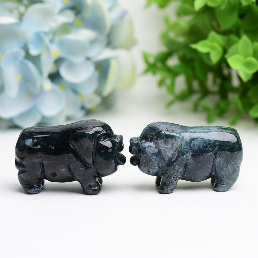 2.1 Inch Moss Agate Crystal Pig Carving Figurine
