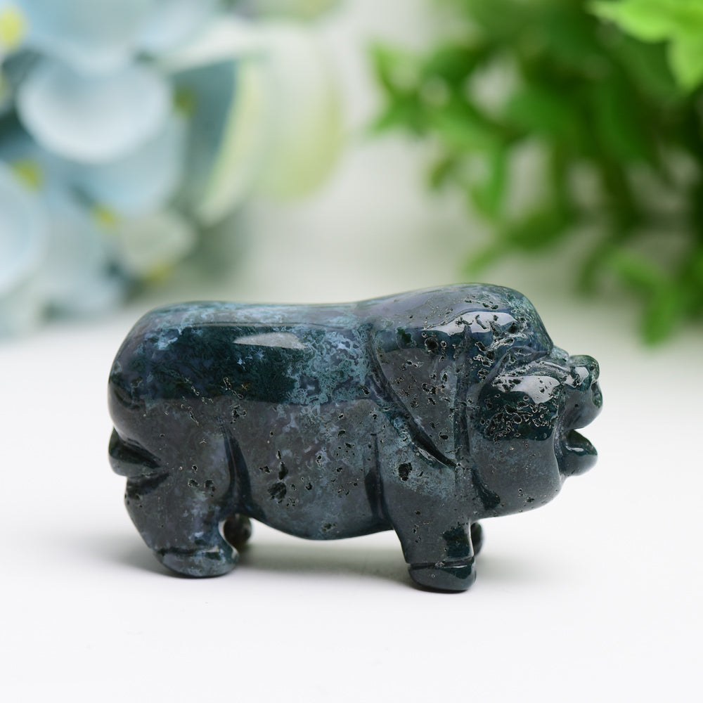 2.1 Inch Moss Agate Crystal Pig Carving Figurine