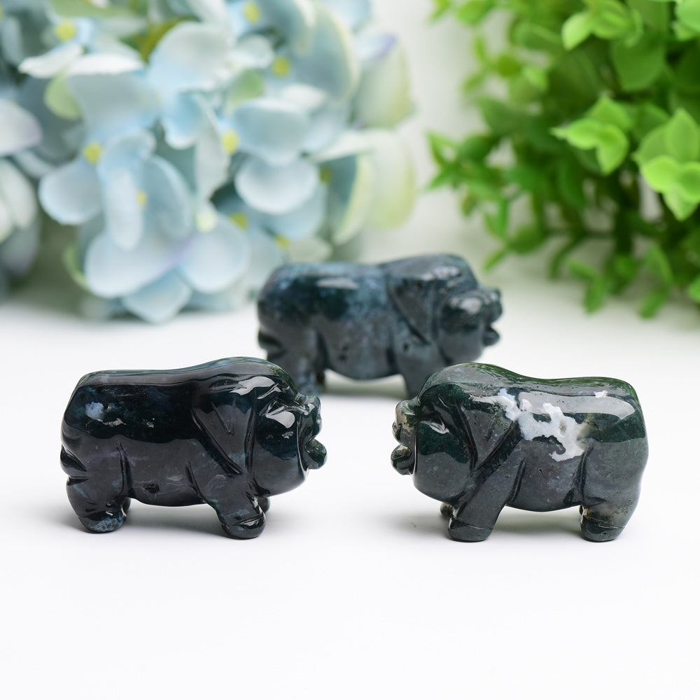 2.1 Inch Moss Agate Crystal Pig Carving Figurine