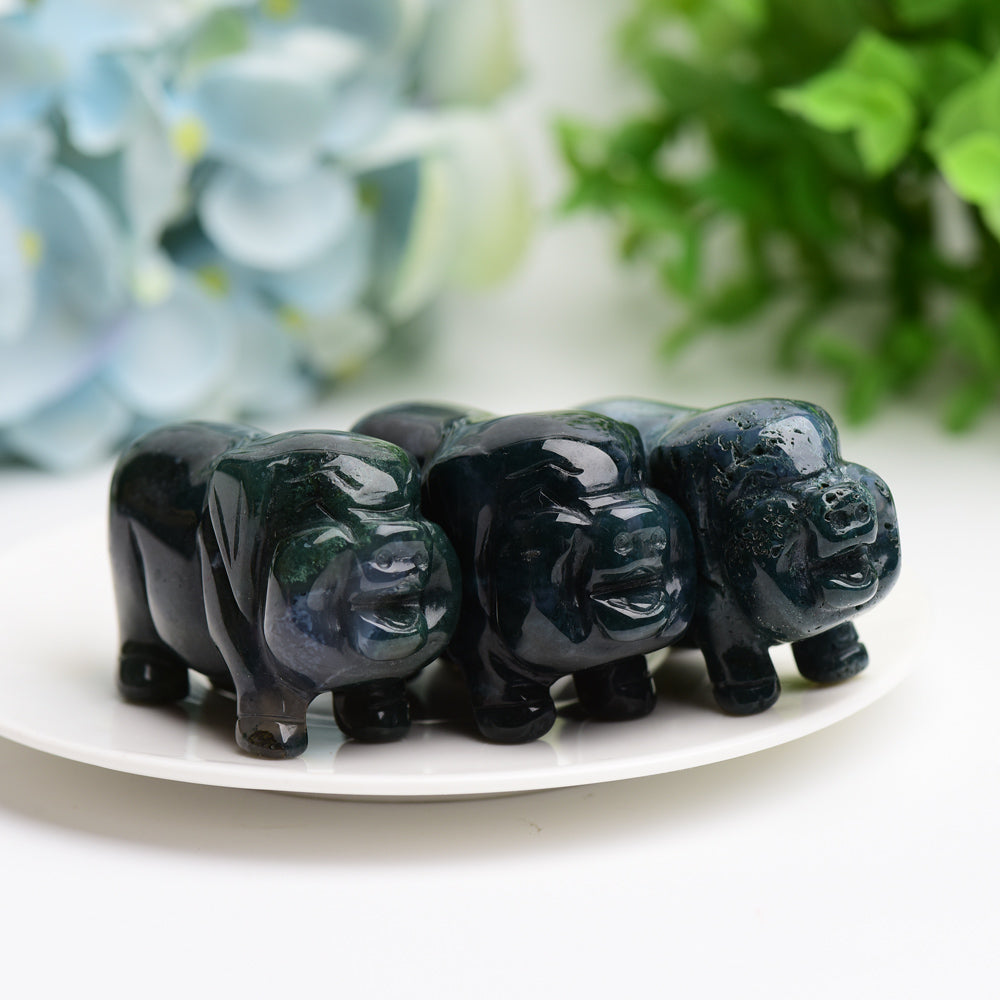 2.1 Inch Moss Agate Crystal Pig Carving Figurine