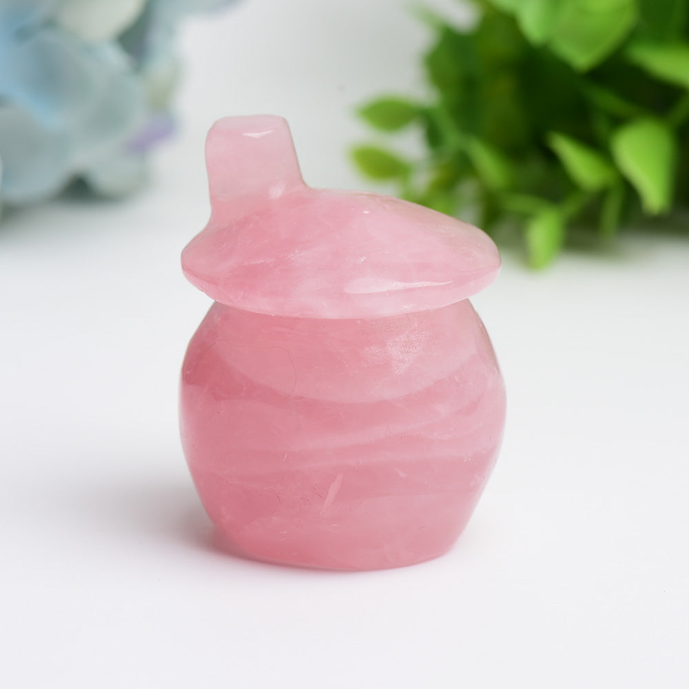 2.1 inch Rose Quartz Crystal Mushroom House Carving